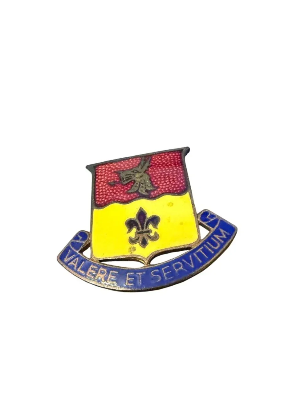 Vintage US Army 124th Ordnance Battalion DUI Pin Valere Et Servitium Enamel Cres